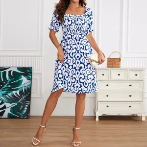 New Independent Women's Fashion Printed Dress with Waist Length Mid Length Dress for Effortless Style and Comfort
