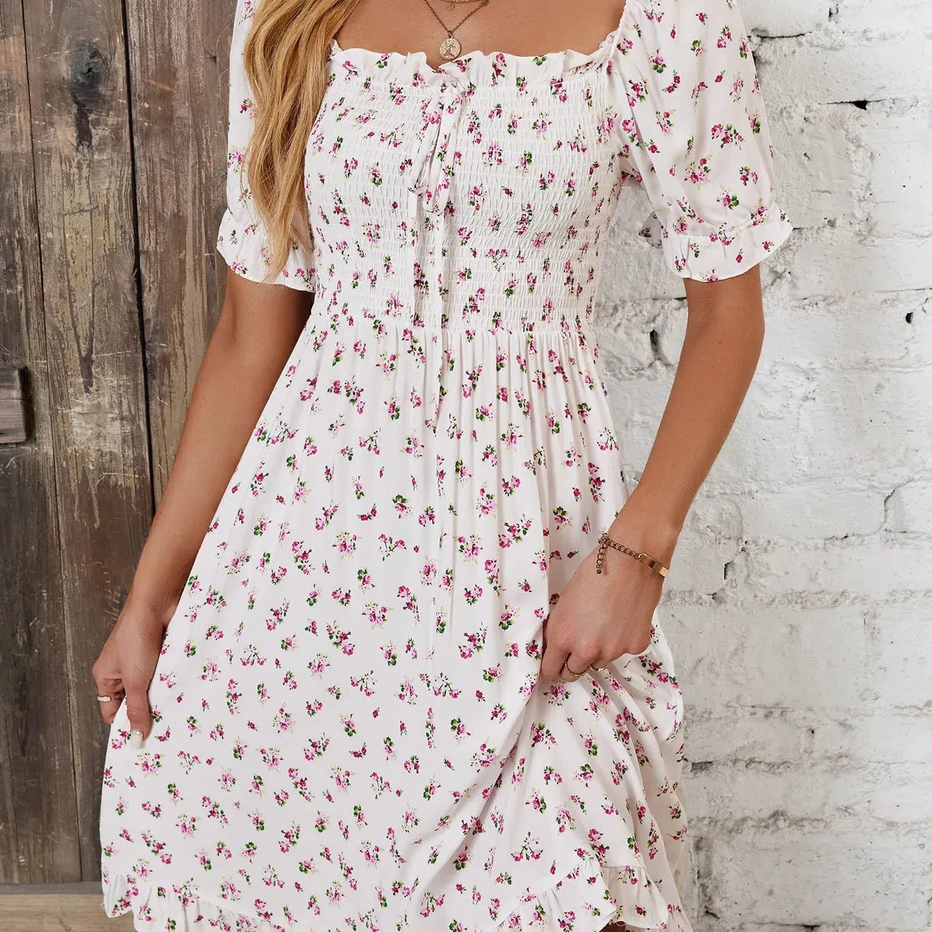 New Independent Women's Fashion Printed Dress with Waist Length Mid Length Dress for Effortless Style and Comfort