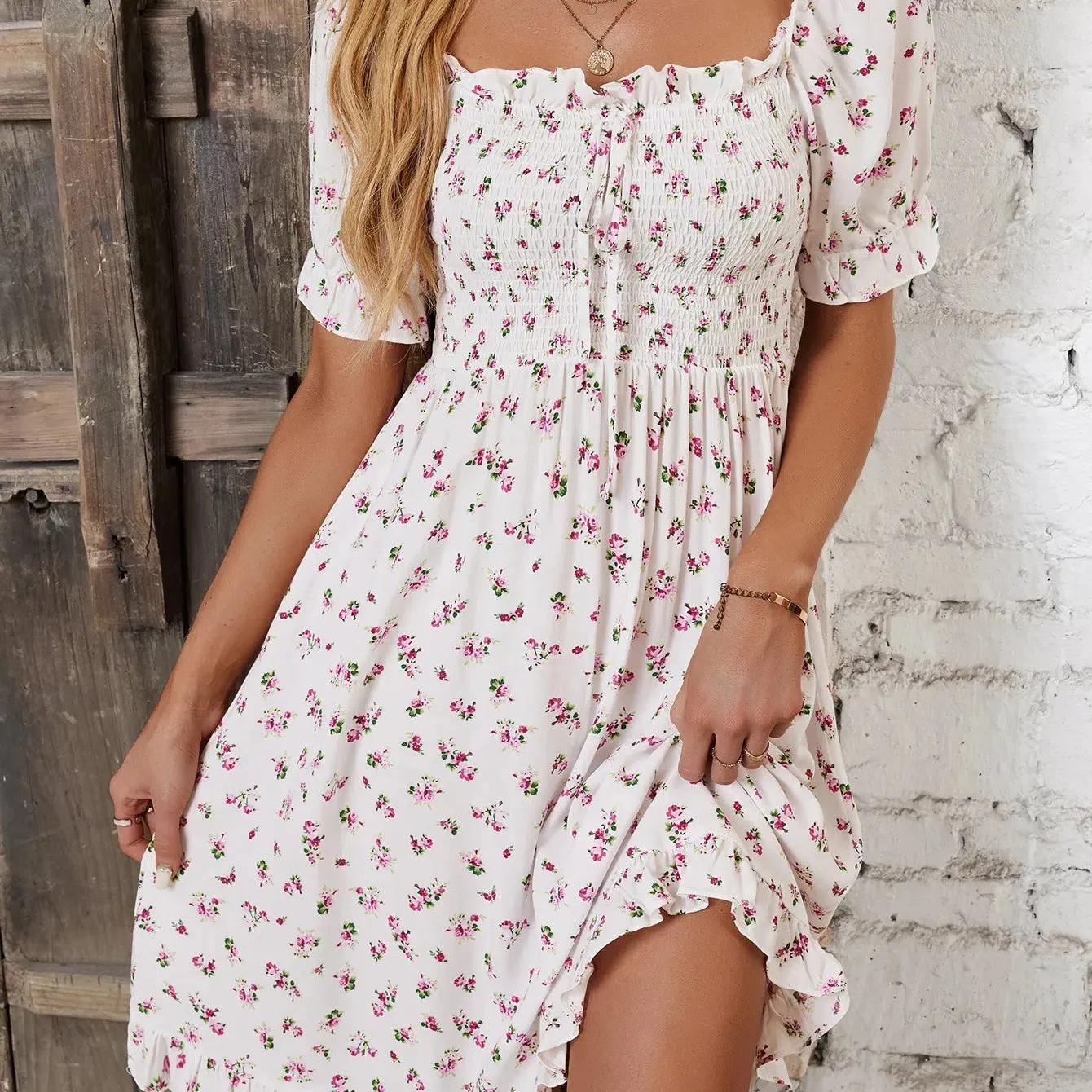 New Independent Women's Fashion Printed Dress with Waist Length Mid Length Dress for Effortless Style and Comfort