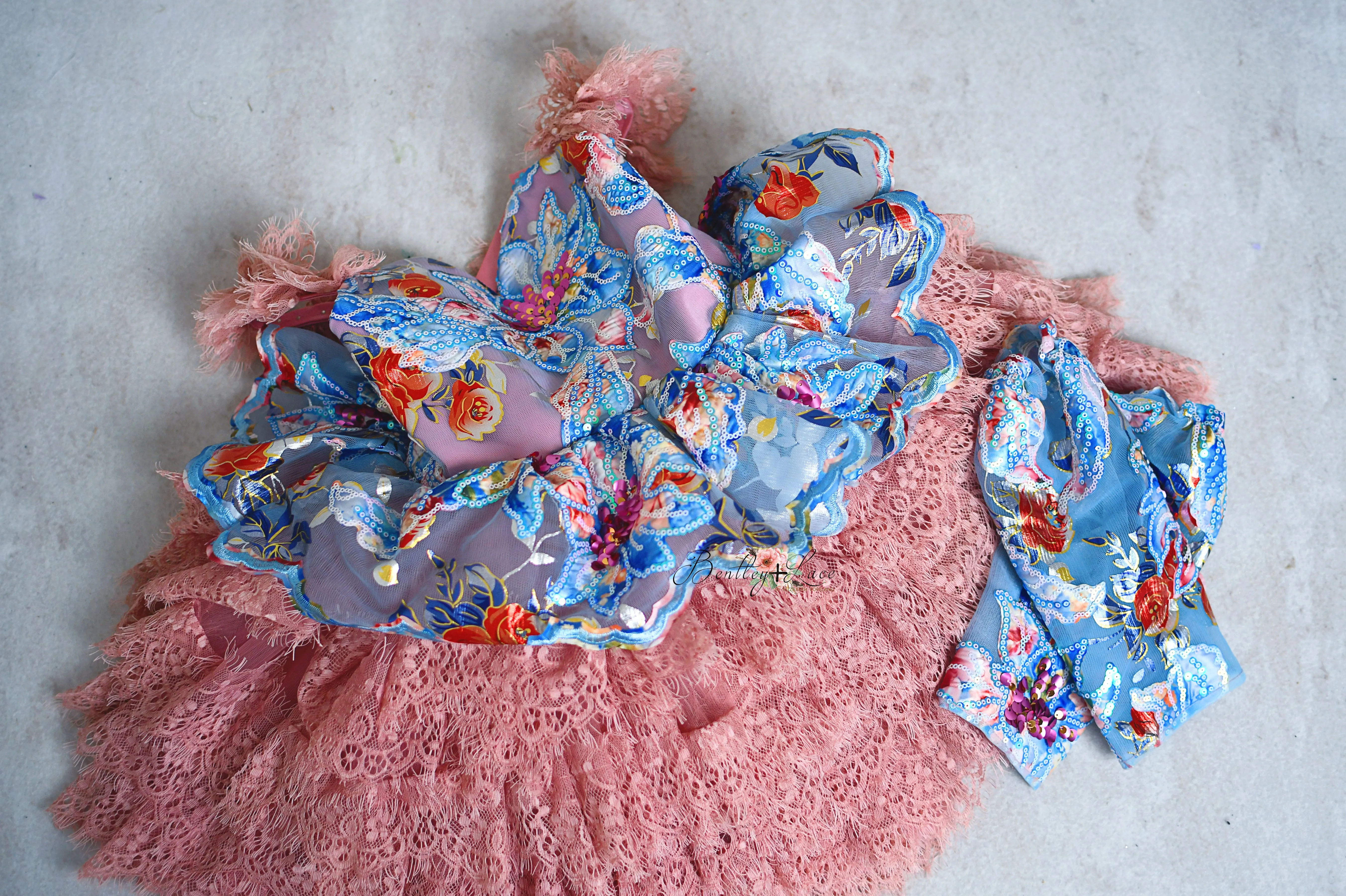 NEW "Ocean Breeze" -Blue Detachable sleeves/leggies   Petal Length Gown - (3-5 year)