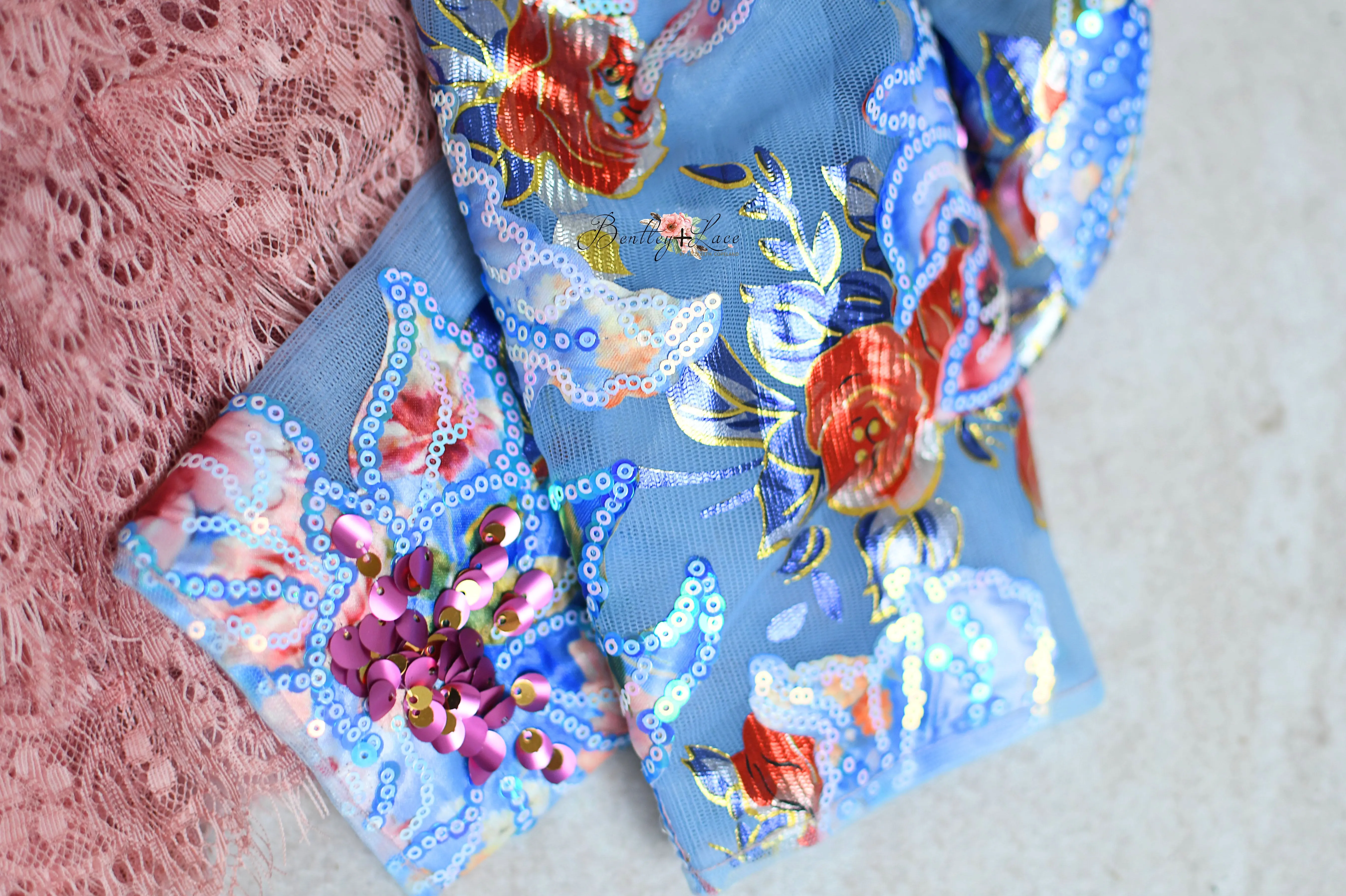 NEW "Ocean Breeze" -Blue Detachable sleeves/leggies   Petal Length Gown - (3-5 year)