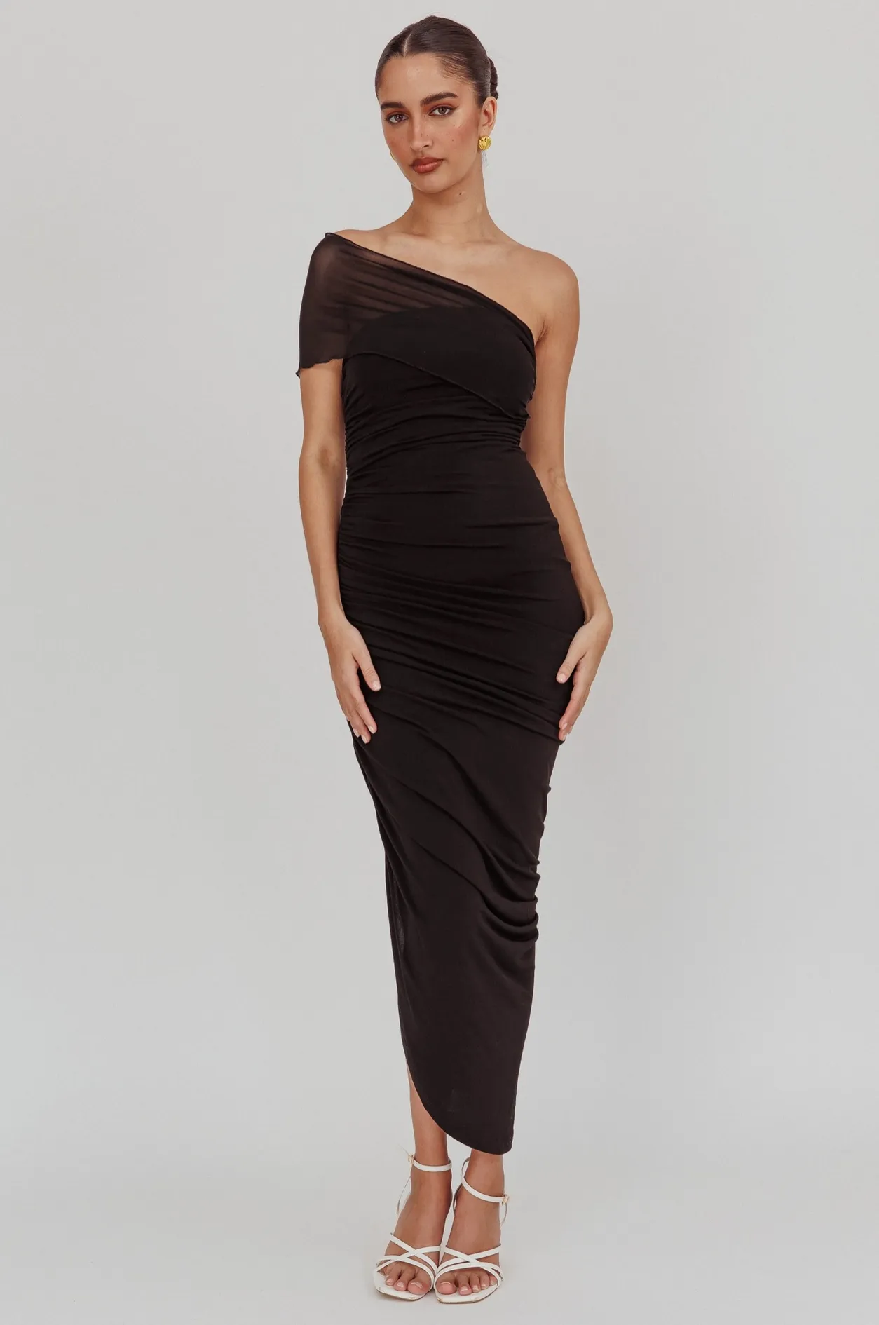 One Shoulder Mesh Maxi Dress