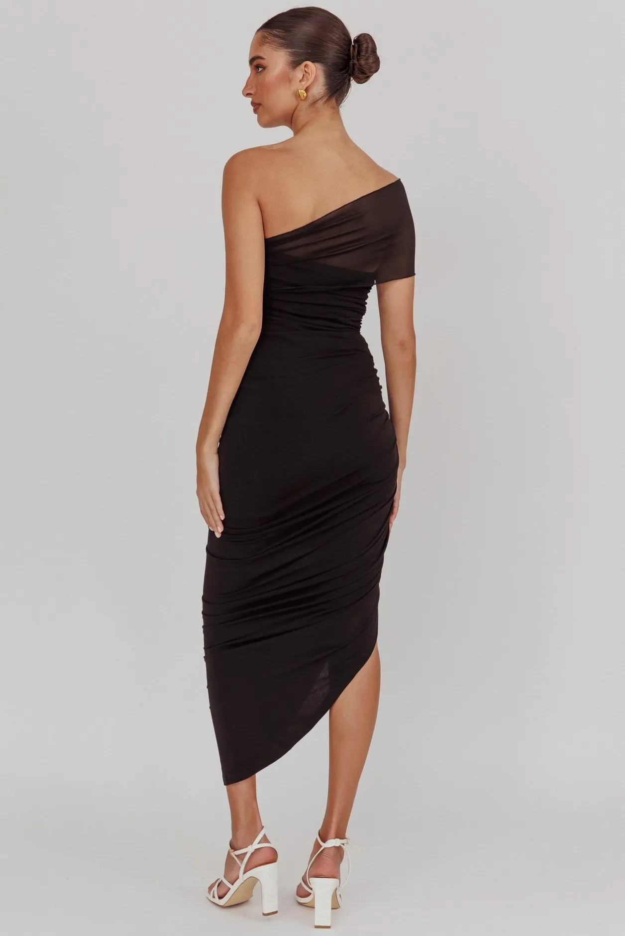 One Shoulder Mesh Maxi Dress
