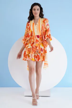 Orange Print Short Tiered Dress