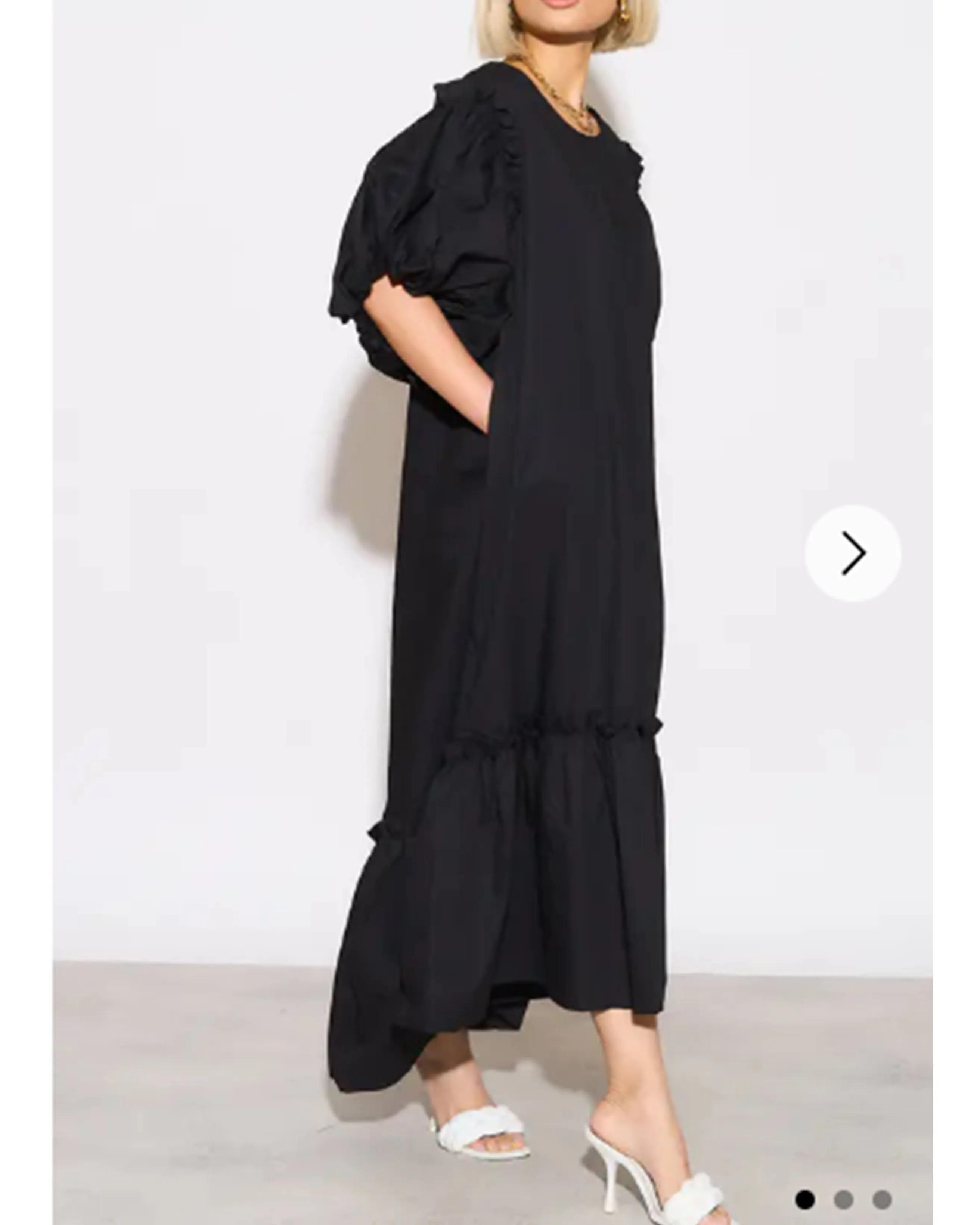 Oversized Puff Sleeves ruffle hem design Maxi dress in Black