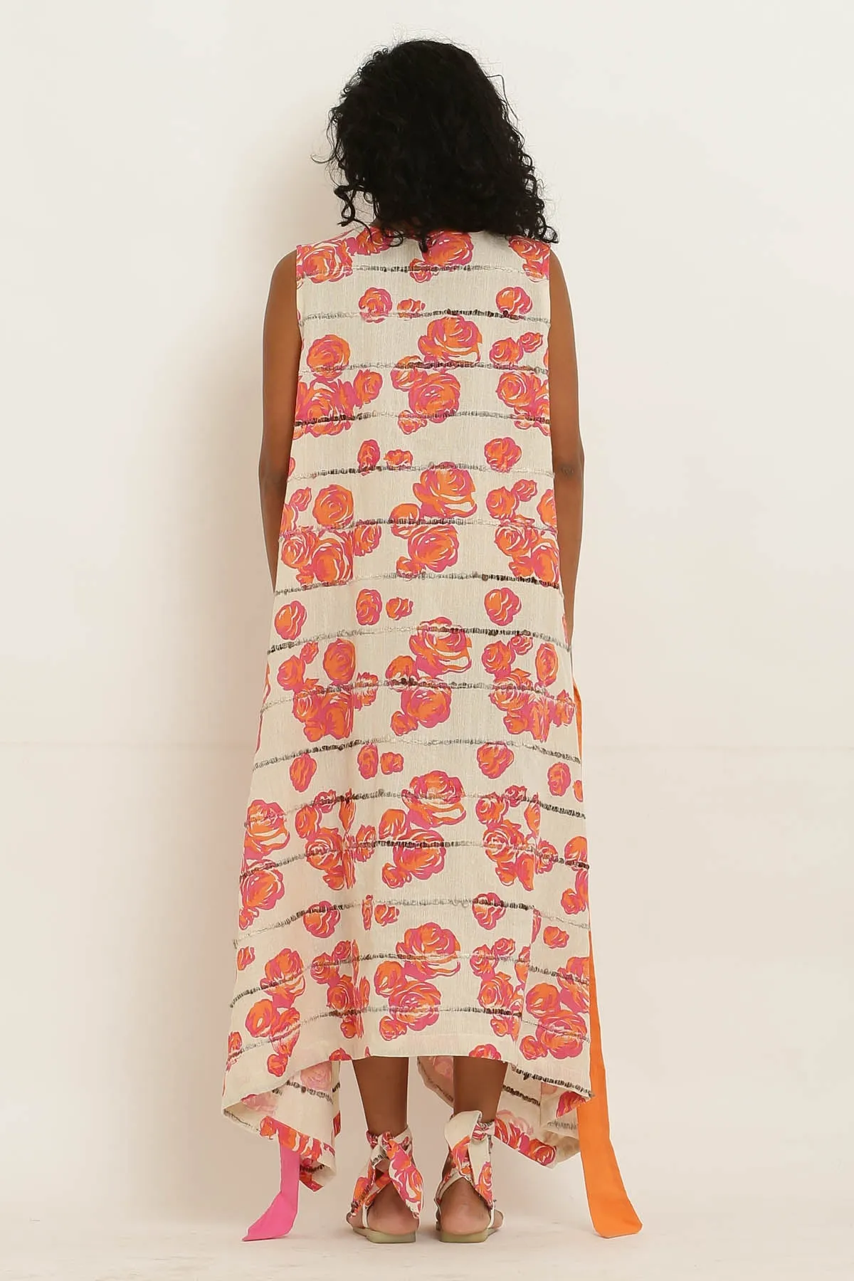 Pink Rose Printed Cotton Dress
