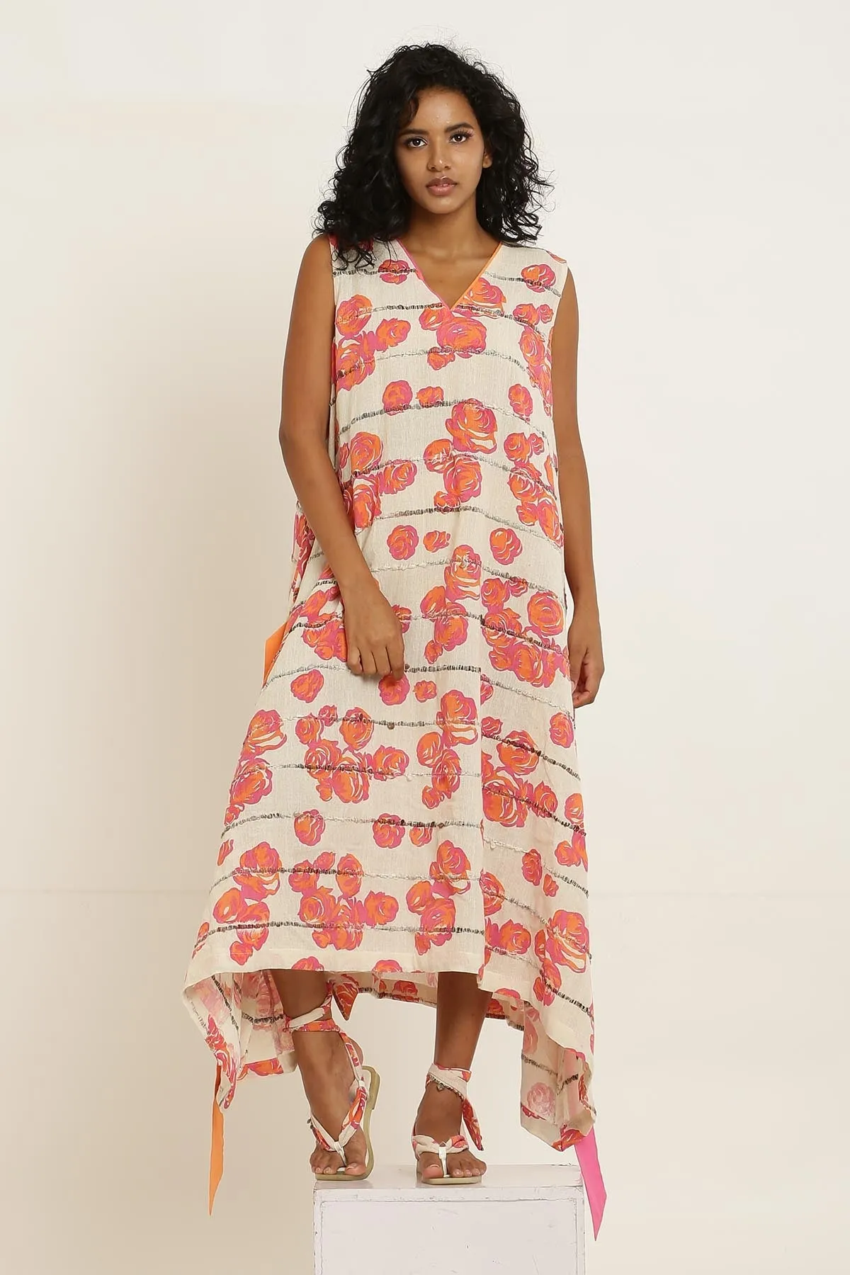 Pink Rose Printed Cotton Dress