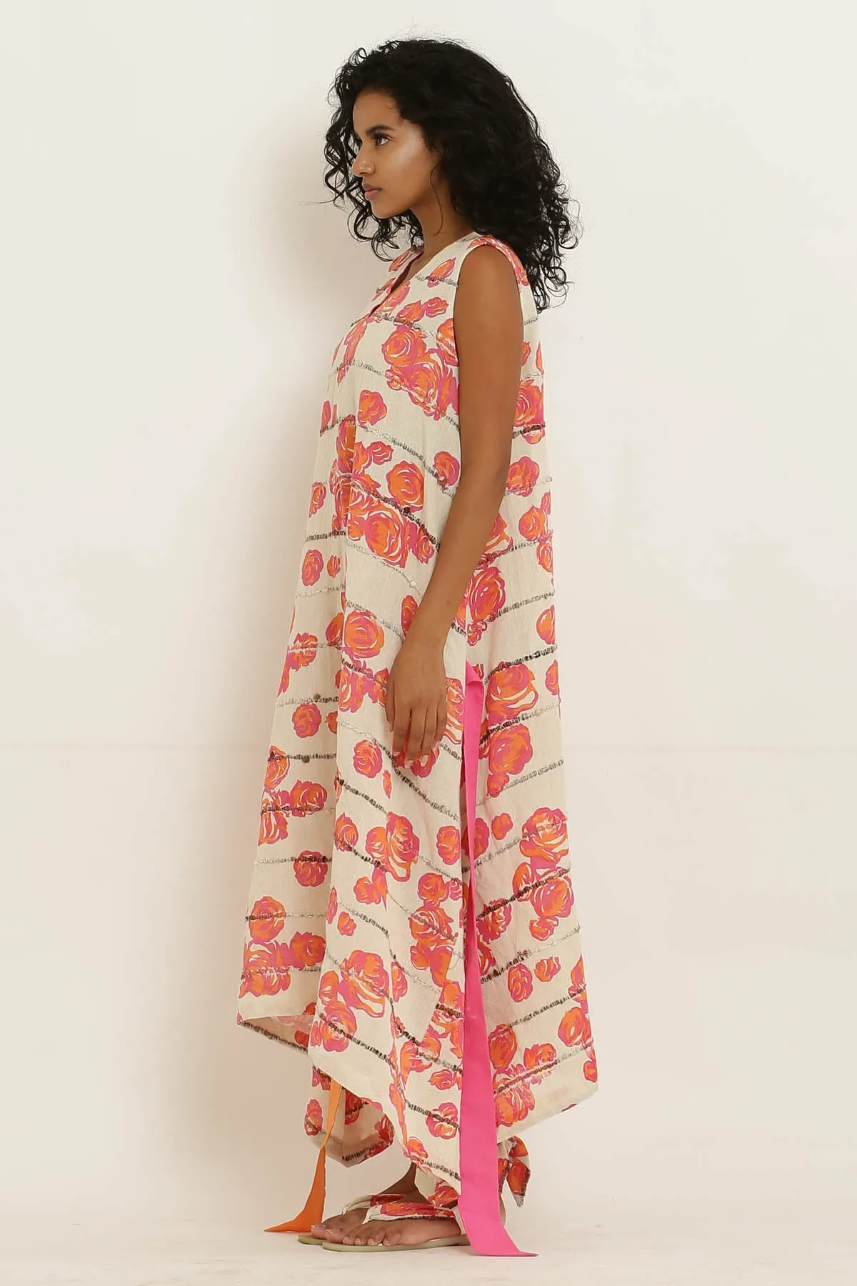 Pink Rose Printed Cotton Dress