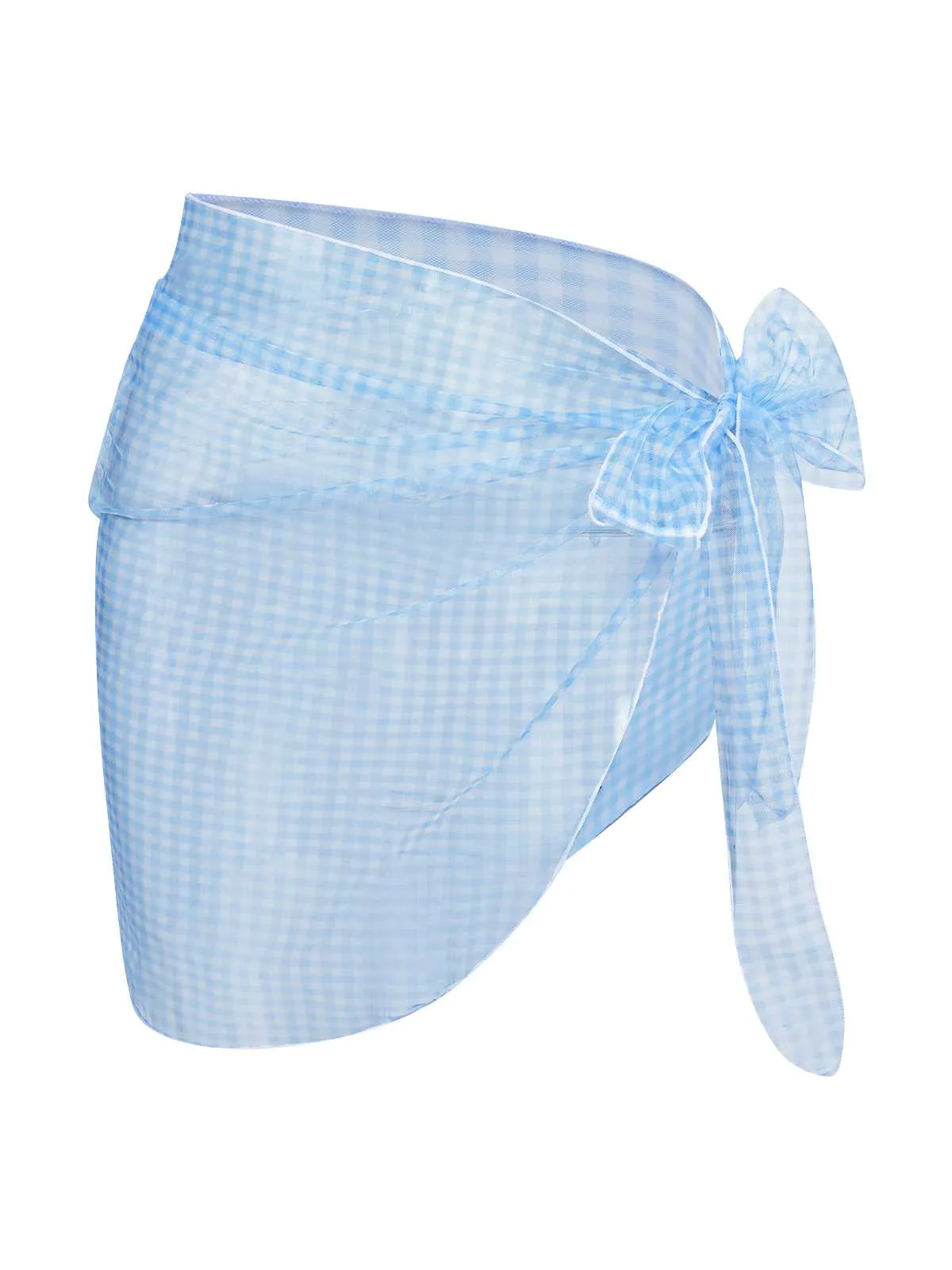 [Pre-Sale] 2PCS Blue 1950s Plaids Swimsuit & Mesh Cover-Up