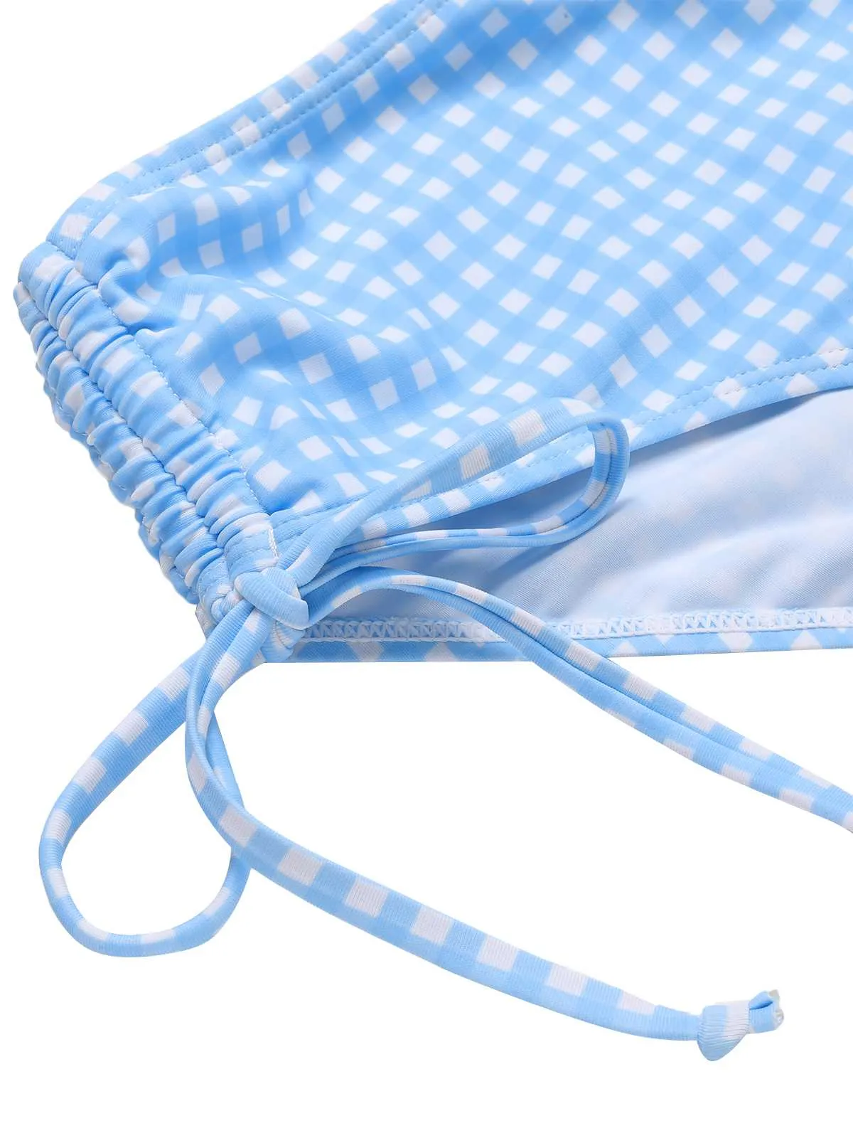 [Pre-Sale] 2PCS Blue 1950s Plaids Swimsuit & Mesh Cover-Up