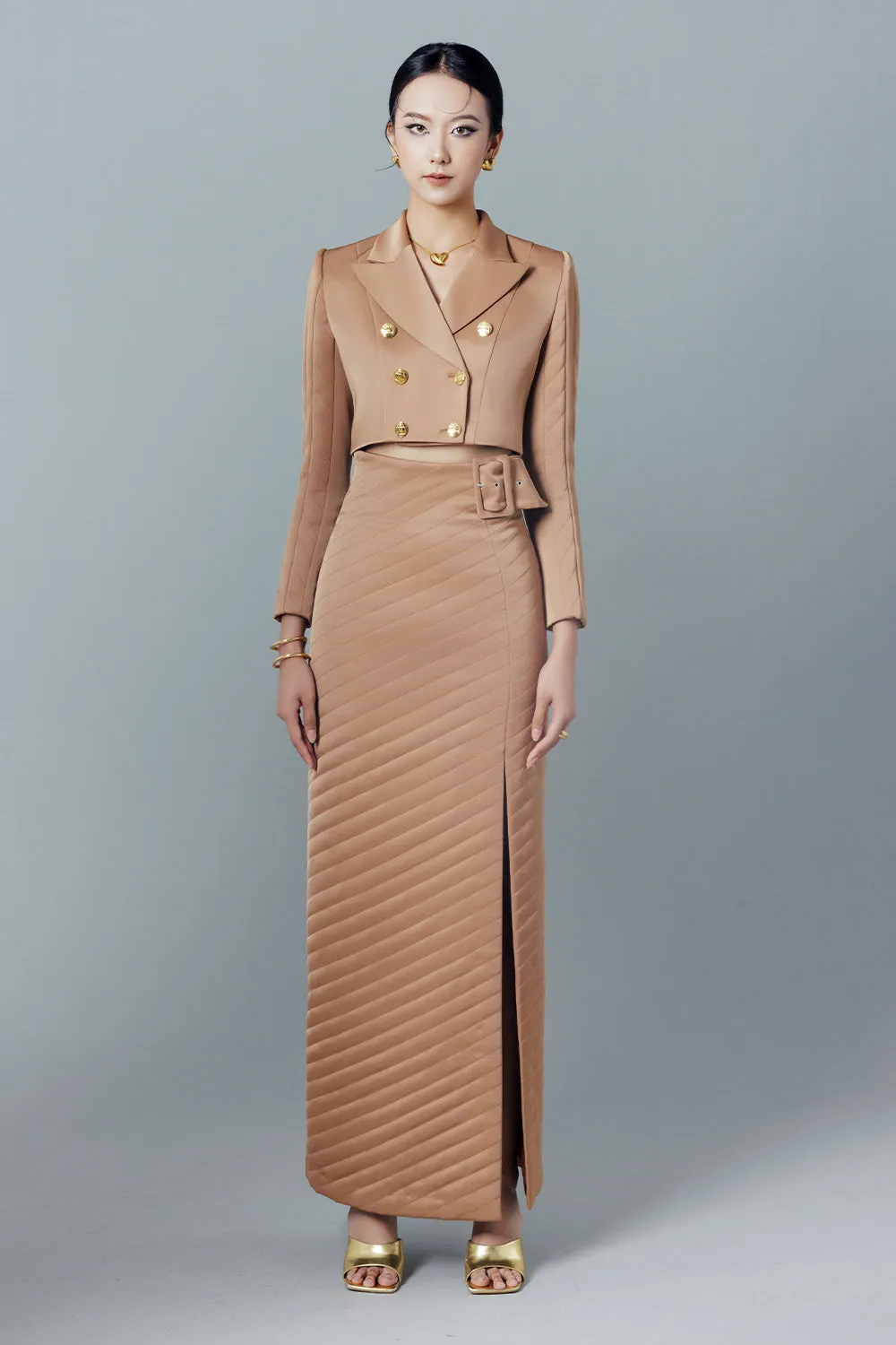 Prestine Slit Double Breasted Taffeta Ankle Length Set
