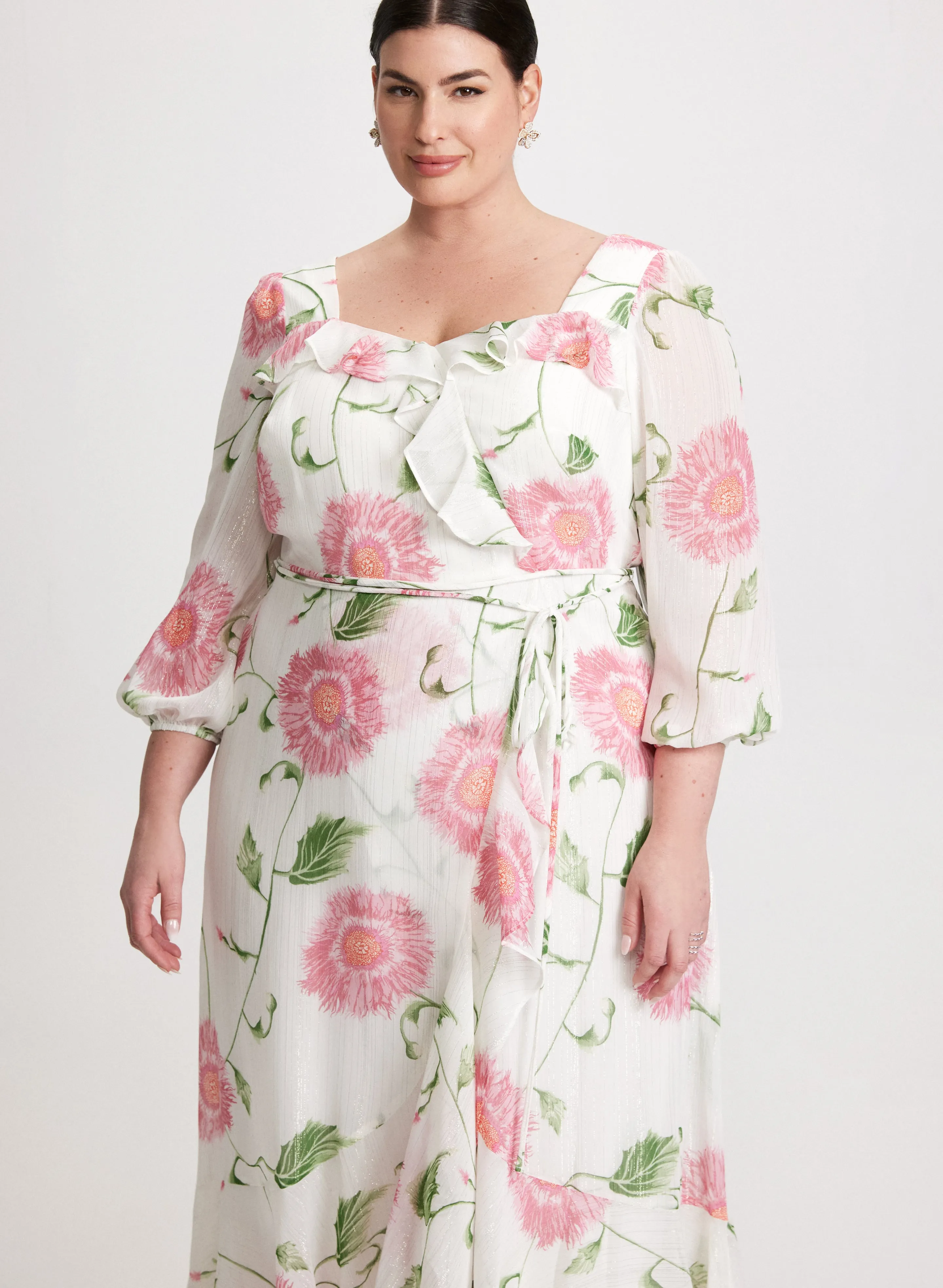 Ruffled Floral Chiffon Dress