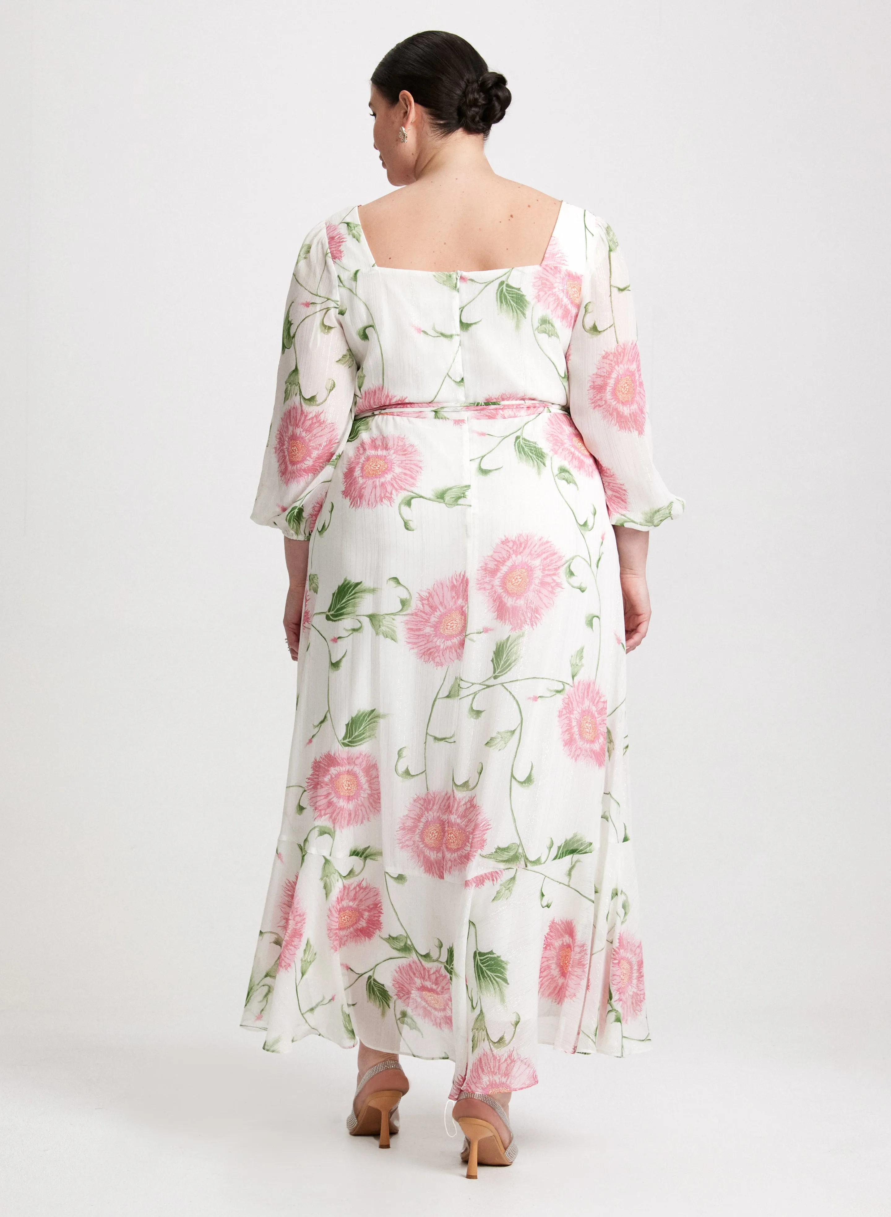 Ruffled Floral Chiffon Dress