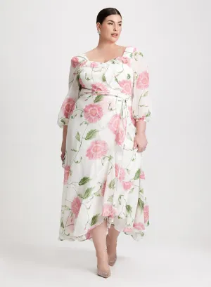 Ruffled Floral Chiffon Dress