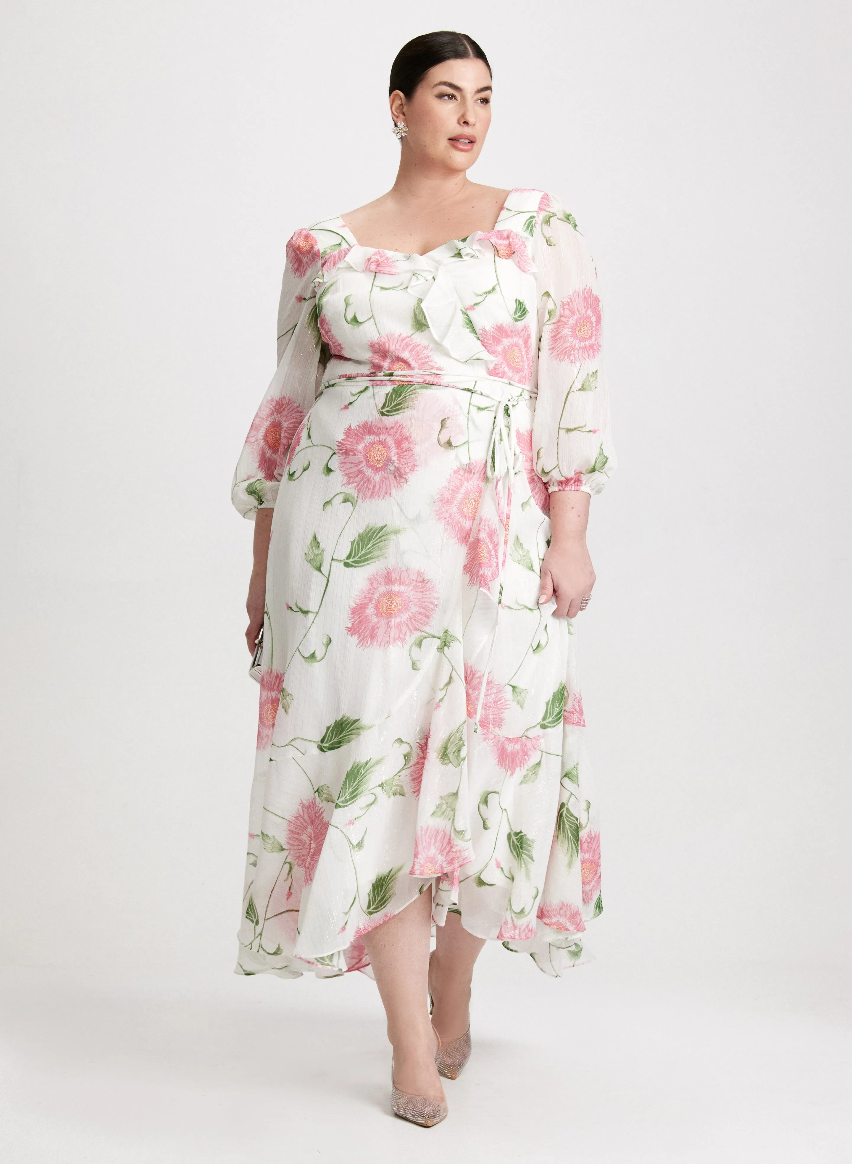 Ruffled Floral Chiffon Dress