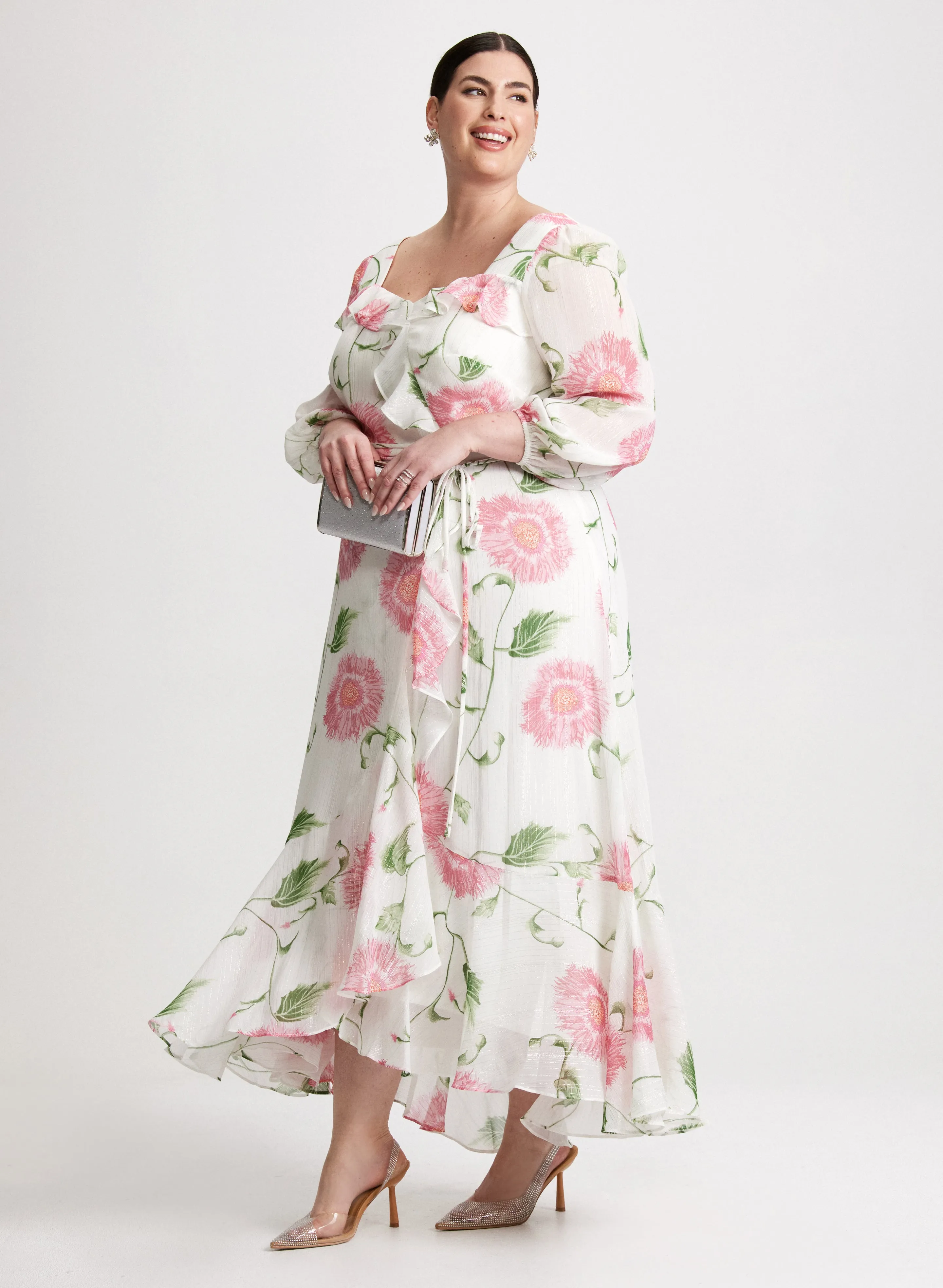 Ruffled Floral Chiffon Dress