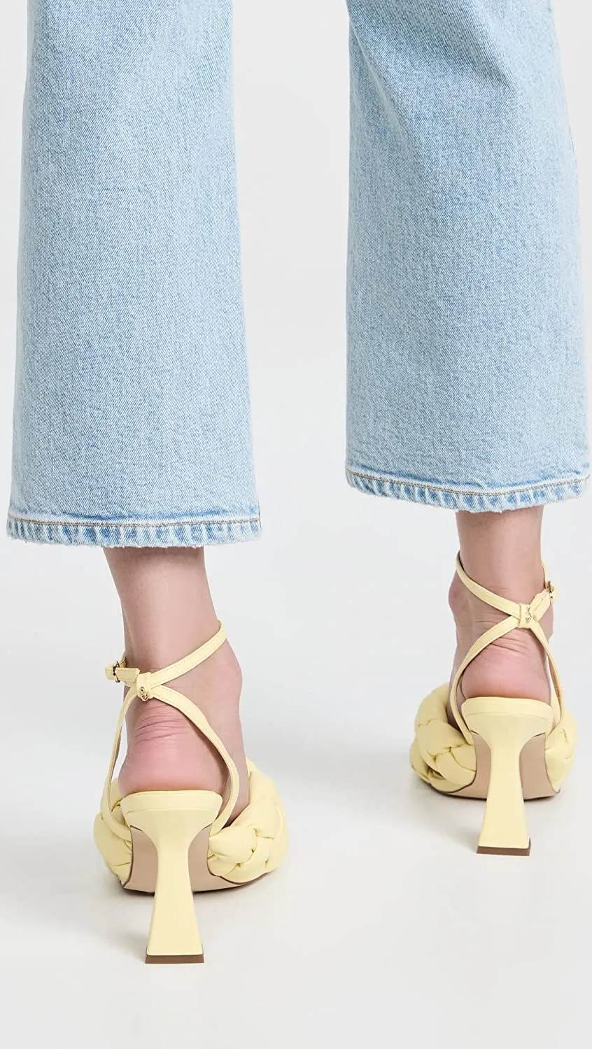 Sam Edelman Courtney Butter Yellow Braid Straps Ankle Strap Spool Heeled Sandals