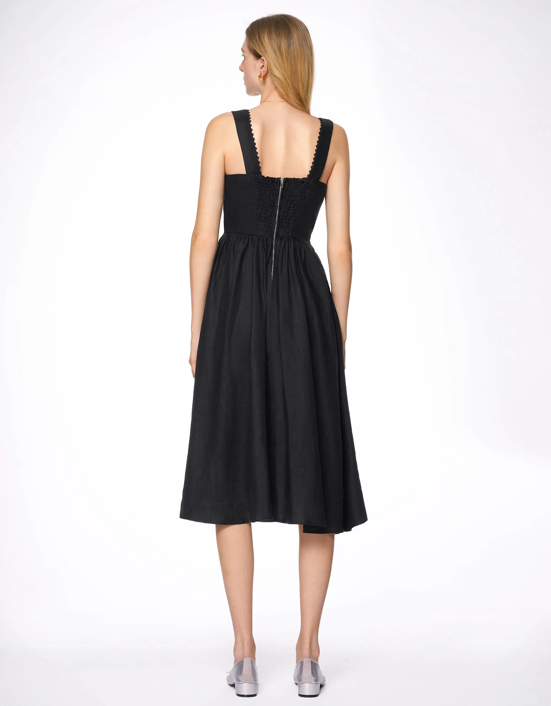 Scallop Trim Square Neck Dress