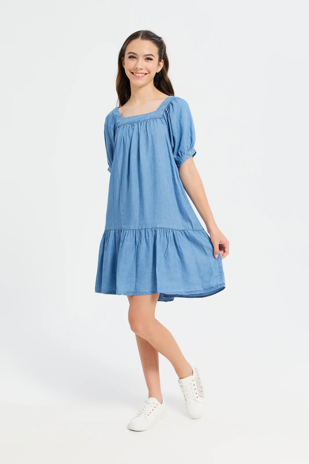 Senior Girls Blue Tencel Denim Dress