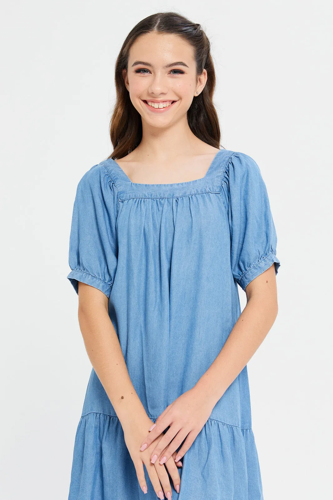 Senior Girls Blue Tencel Denim Dress