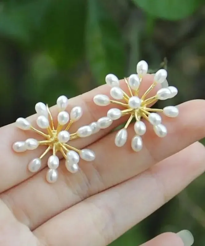 Sterling Silver Inlaid Pearl Stud Earrings