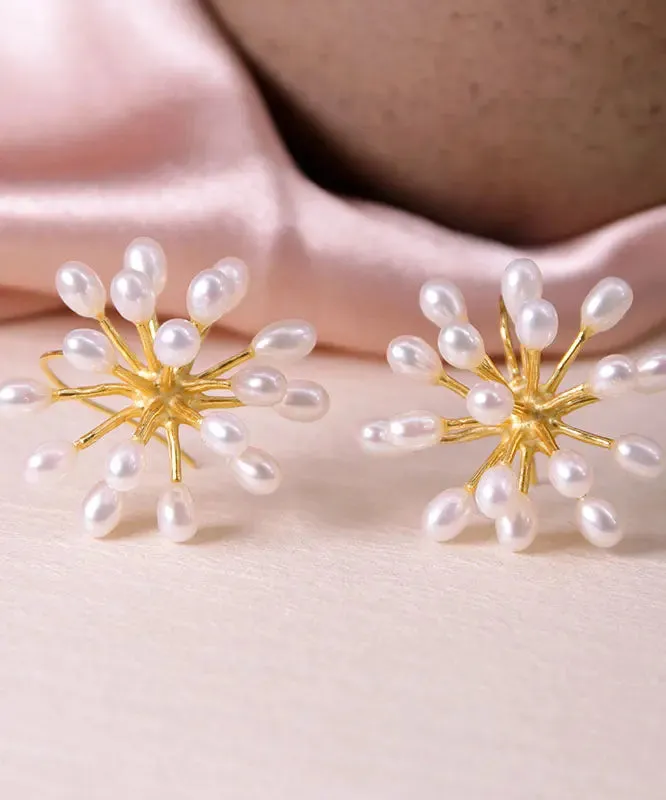 Sterling Silver Inlaid Pearl Stud Earrings