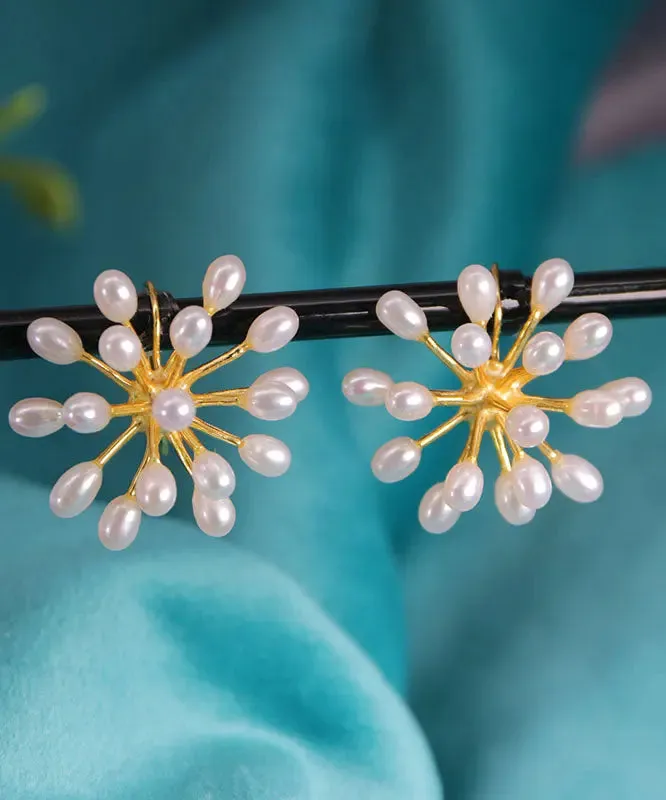 Sterling Silver Inlaid Pearl Stud Earrings