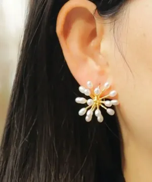 Sterling Silver Inlaid Pearl Stud Earrings