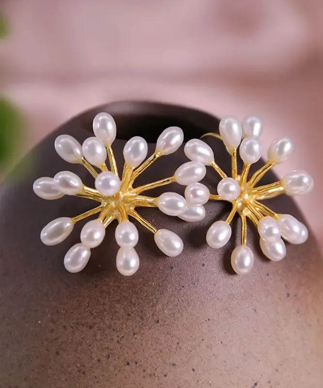 Sterling Silver Inlaid Pearl Stud Earrings