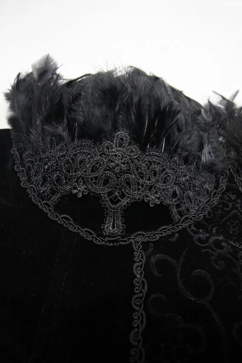 Strapless Dress With Lace Train / Gothic Asymmetry Hem Dress with Feathers