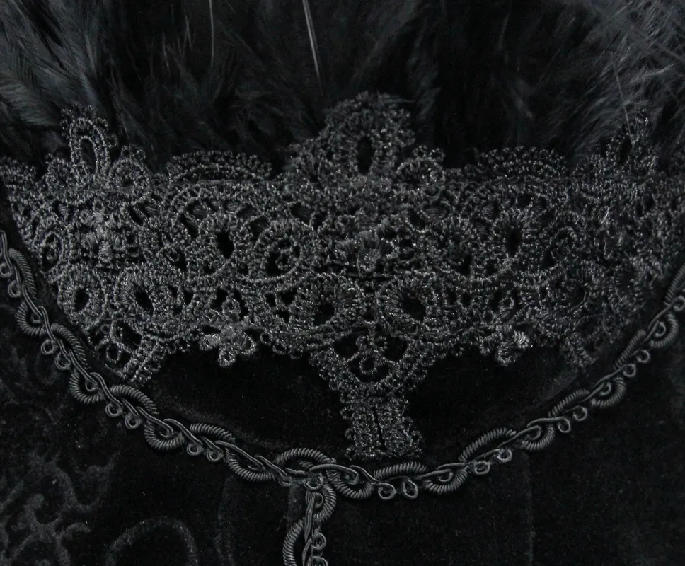 Strapless Dress With Lace Train / Gothic Asymmetry Hem Dress with Feathers