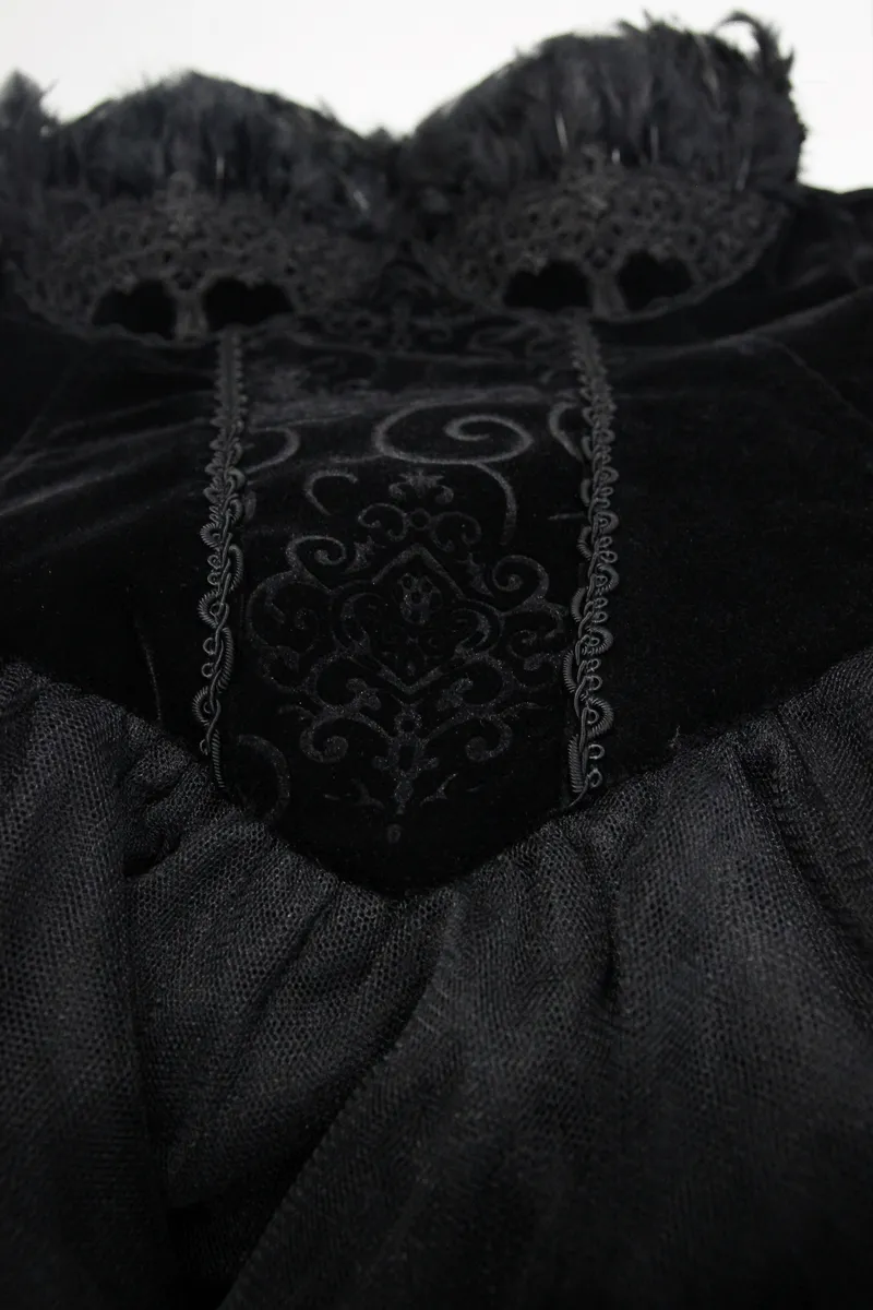 Strapless Dress With Lace Train / Gothic Asymmetry Hem Dress with Feathers