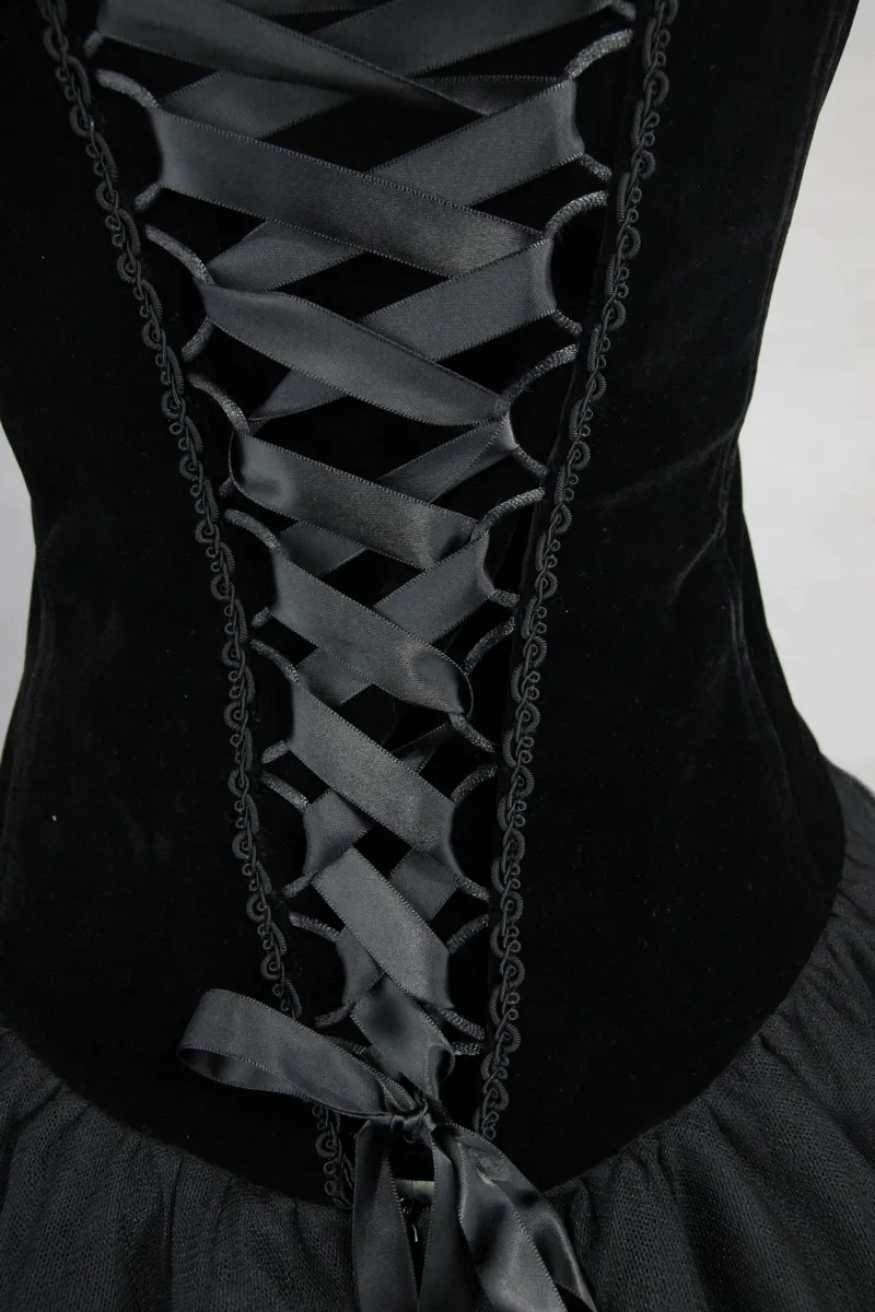 Strapless Dress With Lace Train / Gothic Asymmetry Hem Dress with Feathers