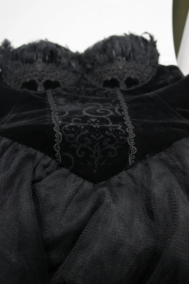Strapless Dress With Lace Train / Gothic Asymmetry Hem Dress with Feathers