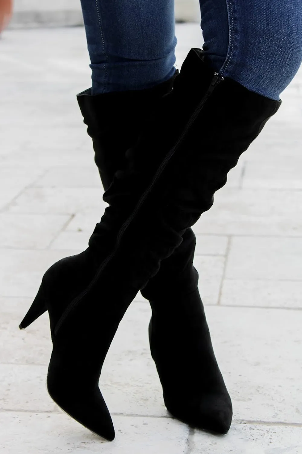 The Kaylee Tall Suede Boots - Black