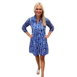 The Marnie Notch Neck Cotton Dress in Royal Blue Floral