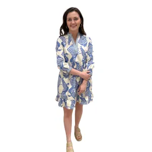 The Morley Cotton Bird Print Beach Dress in Periwinkle Blue
