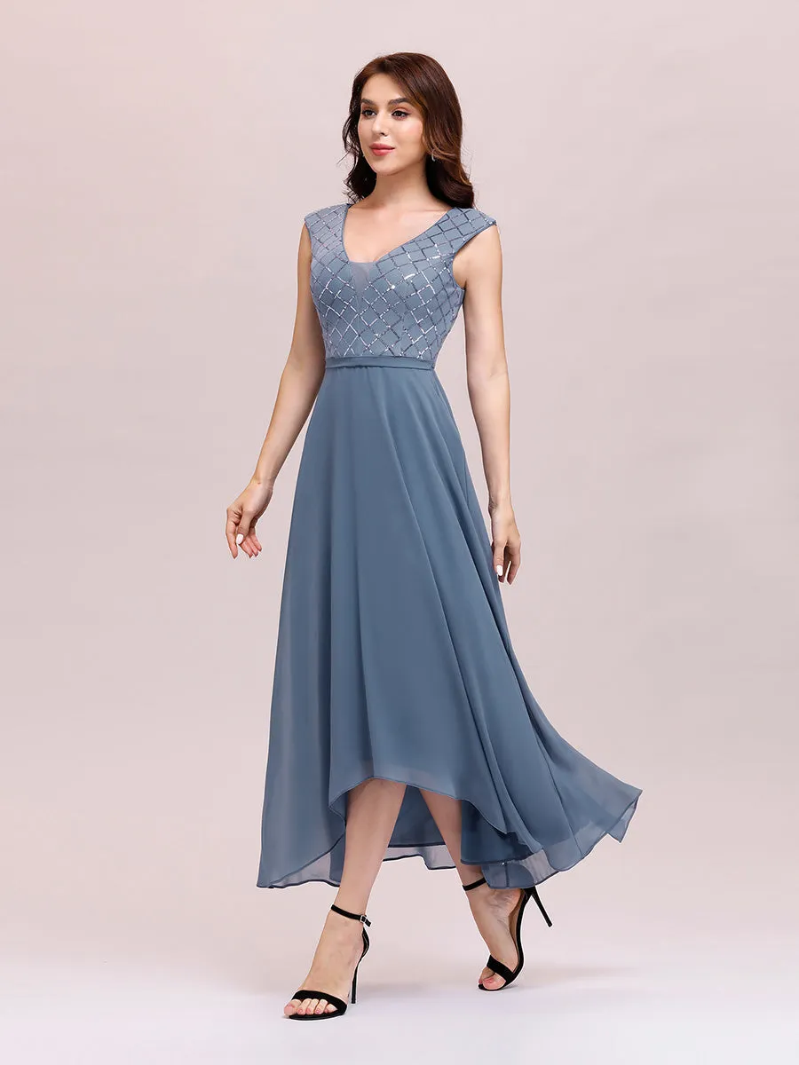 Trendy V Neck High Waist Chiffon Cocktail Dress Wholesale EP00339