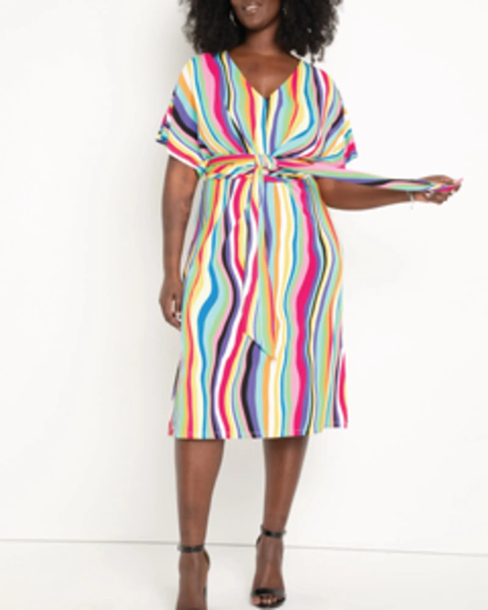 Tyra Striped Multi-Color Day Dress | Liquid Rainbow
