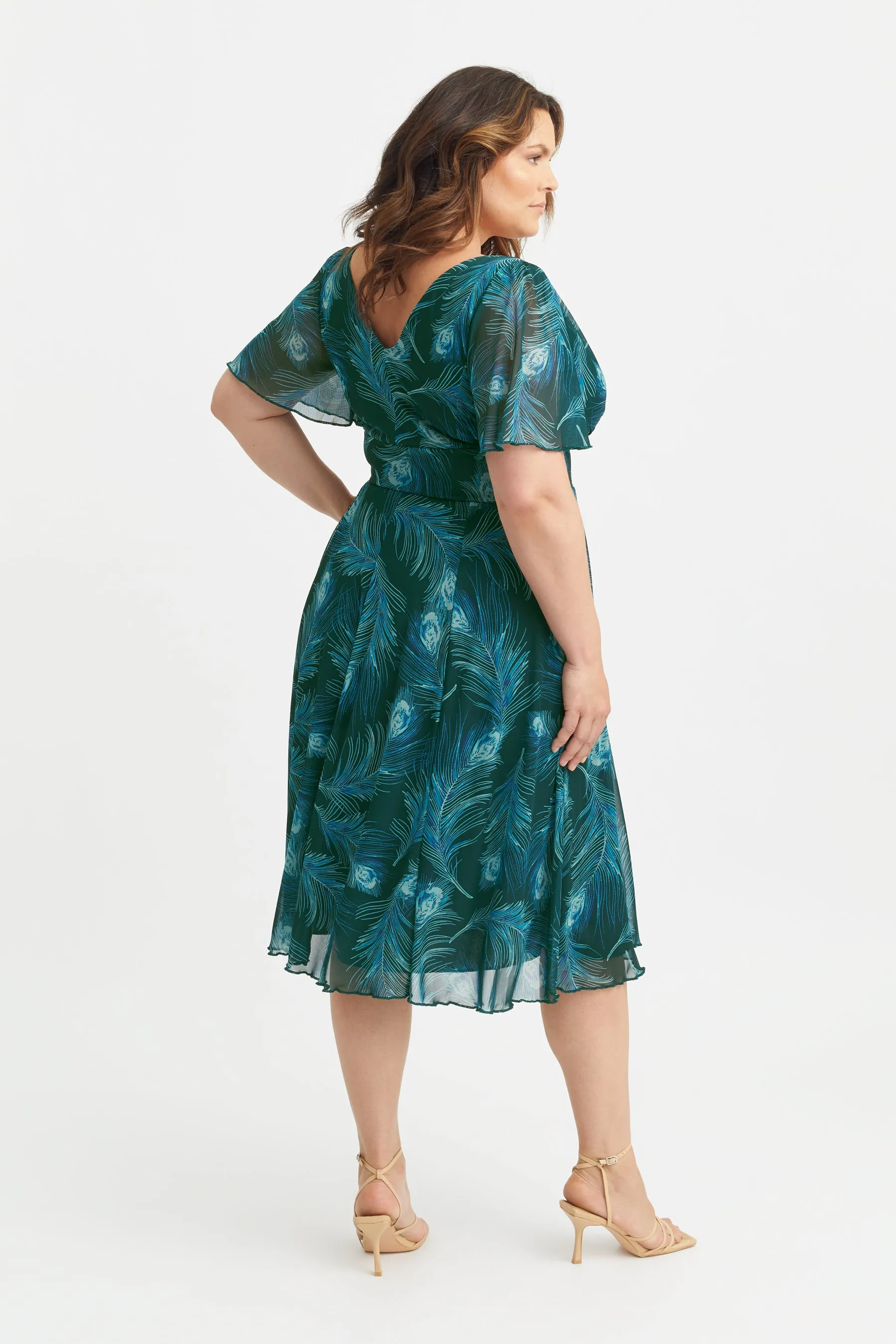 Victoria Peacock Angel Sleeve Mesh Midi Dress
