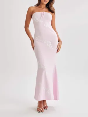 Wenkouban-Christmas Thanksgiving Gift New Year's Eve Dress party look inspos back to school dress  Lorelai Strapless Rose Knit Maxi Dress