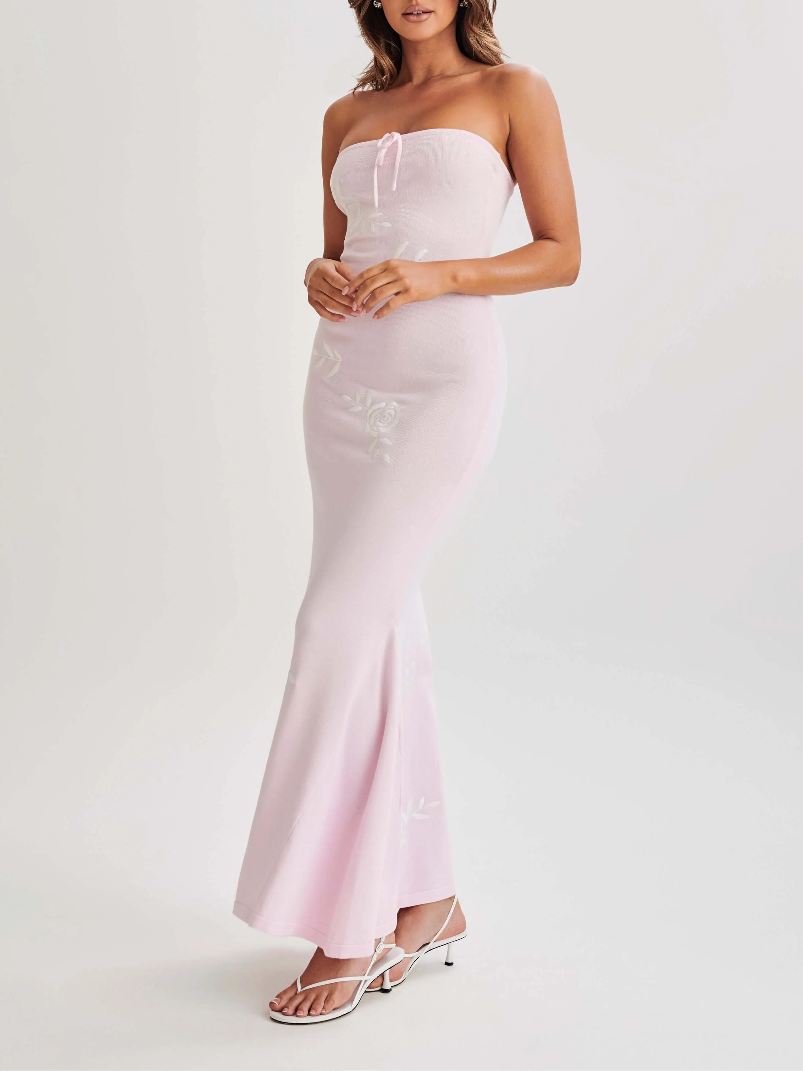 Wenkouban-Christmas Thanksgiving Gift New Year's Eve Dress party look inspos back to school dress  Lorelai Strapless Rose Knit Maxi Dress
