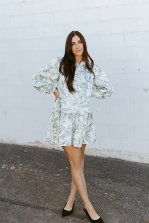 White and Green Floral Dress