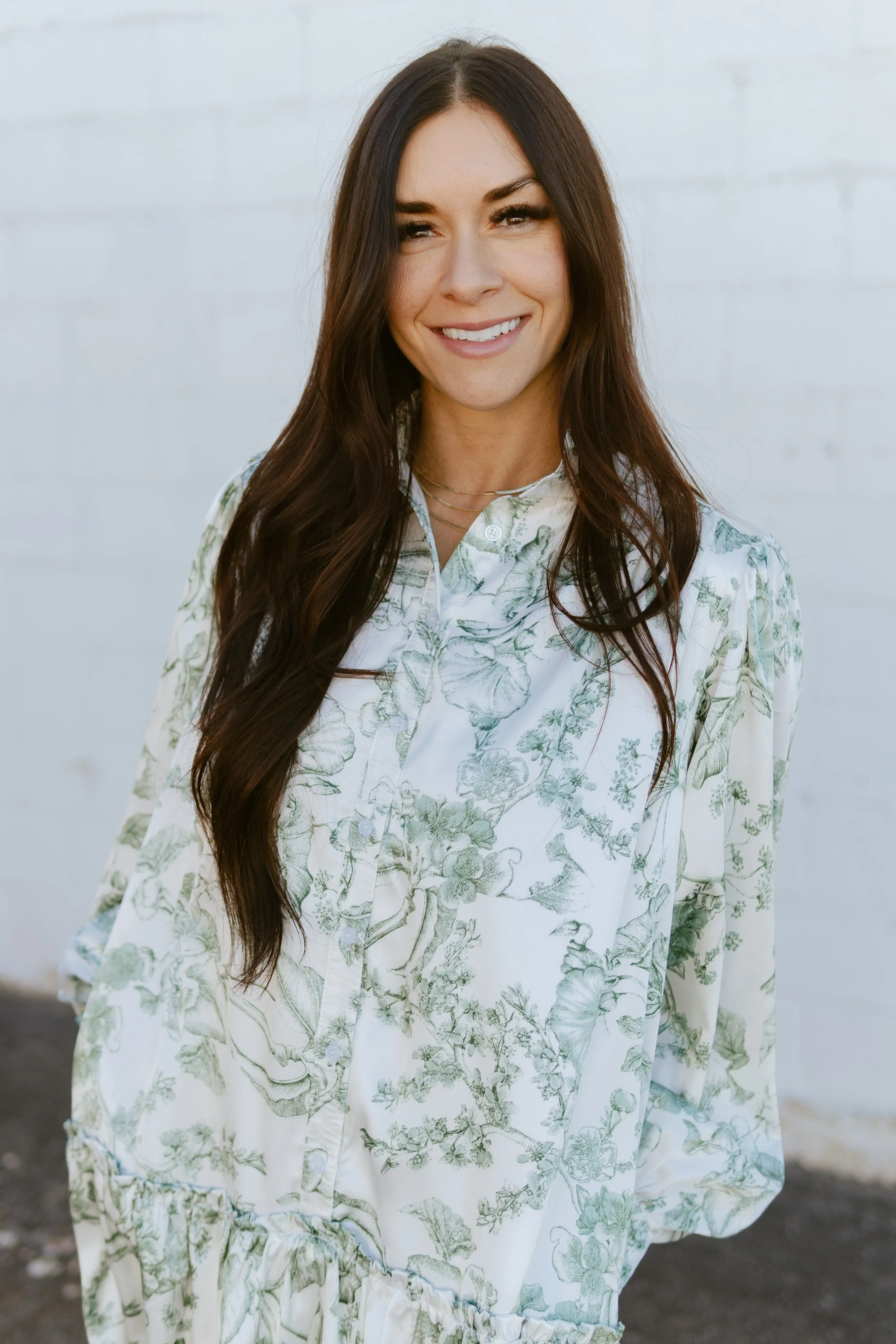 White and Green Floral Dress