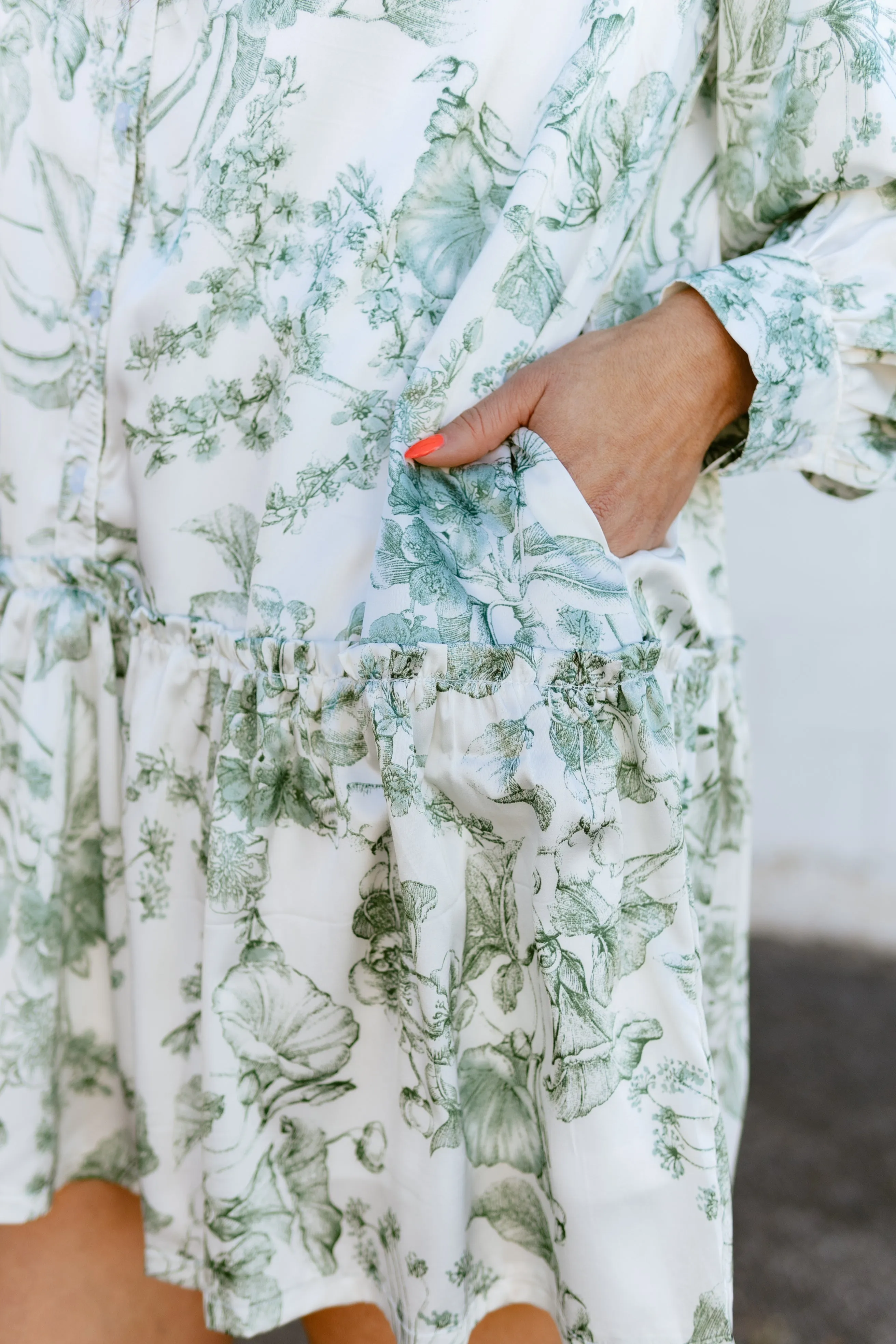 White and Green Floral Dress