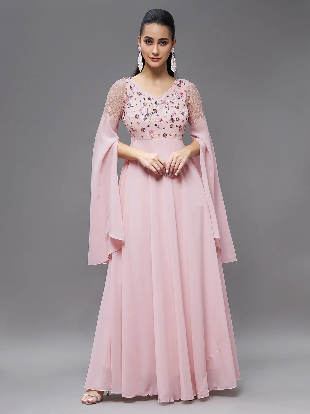 Women's Dusty Pink Relaxed Fit Maxi Georgette Dress