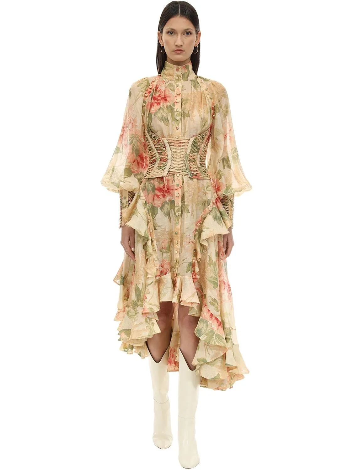 Zimmermann Espionage Floral Corset Silk Dress (For Hire)