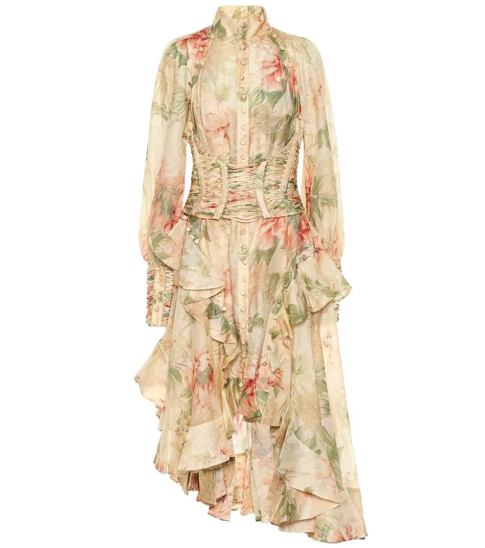 Zimmermann Espionage Floral Corset Silk Dress (For Hire)