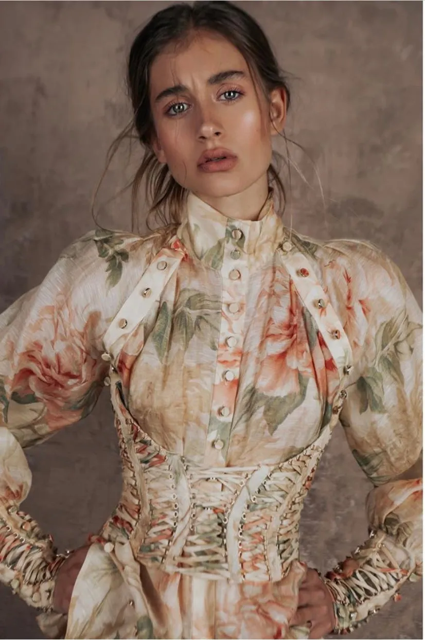 Zimmermann Espionage Floral Corset Silk Dress (For Hire)